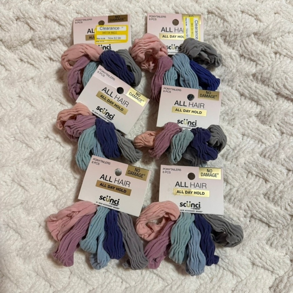 Scunci All Day Hold No Damage Ponytailers 6 Pack Lot 36 Total Hair Ties
